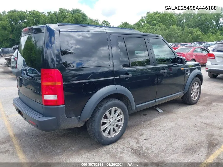 2008 Land Rover Lr3 V8 Se VIN: SALAE25498A446188 Lot: 39752999