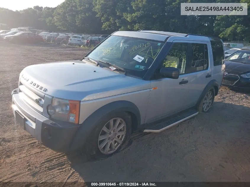 2008 Land Rover Lr3 V8 Se VIN: SALAE25498A443405 Lot: 39910645