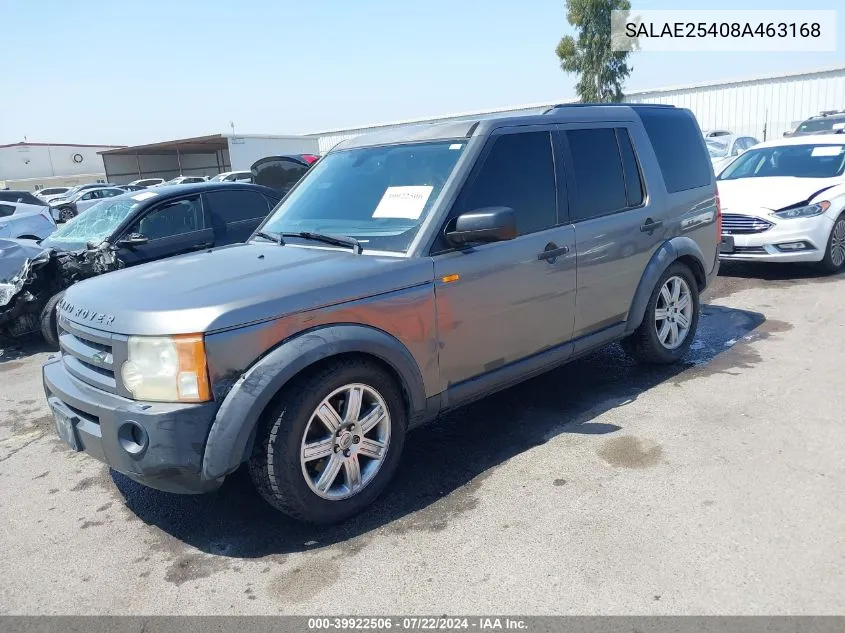 2008 Land Rover Lr3 V8 Se VIN: SALAE25408A463168 Lot: 39922506