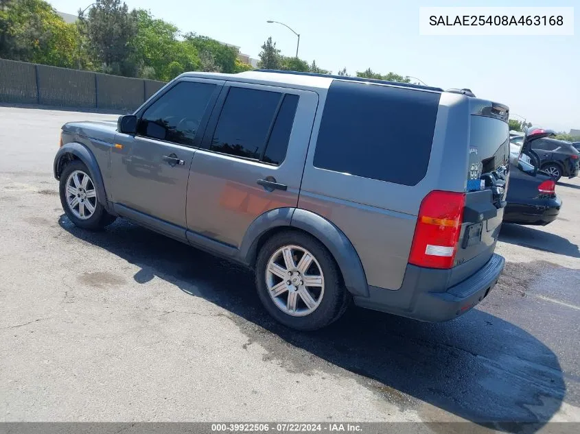 2008 Land Rover Lr3 V8 Se VIN: SALAE25408A463168 Lot: 39922506