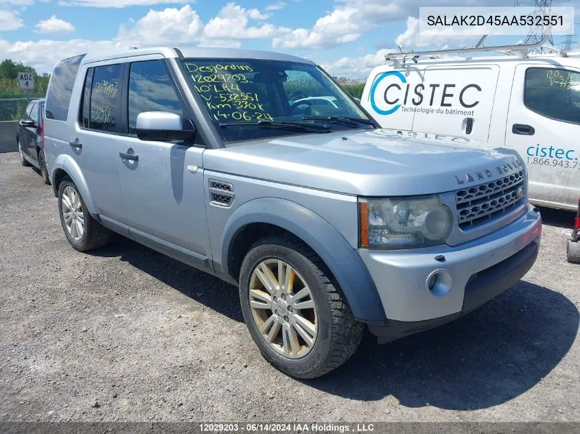 2010 Land Rover Lr4 Hse Luxury VIN: SALAK2D45AA532551 Lot: 12029203