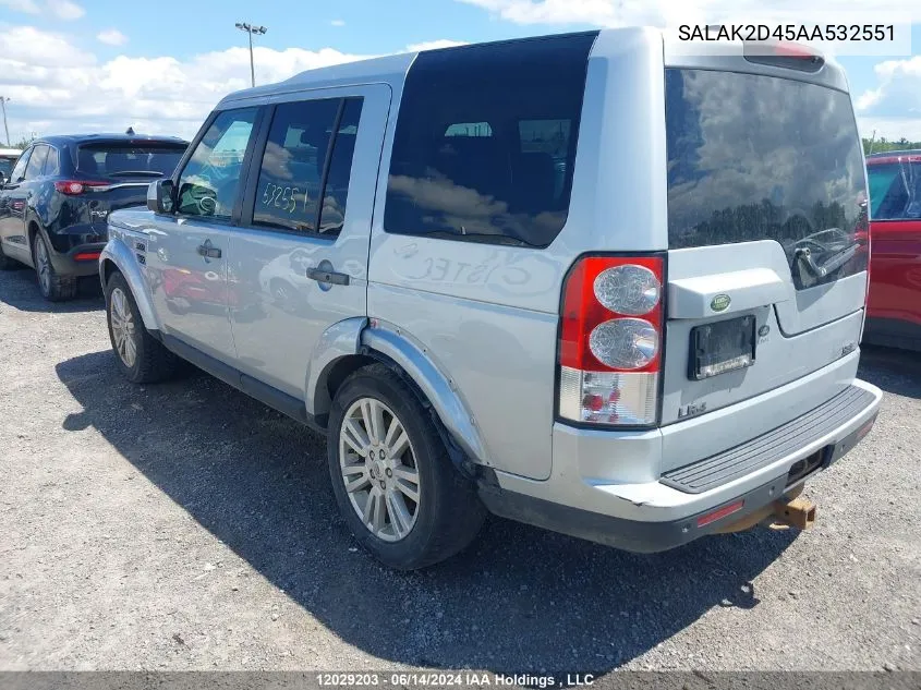 2010 Land Rover Lr4 Hse Luxury VIN: SALAK2D45AA532551 Lot: 12029203