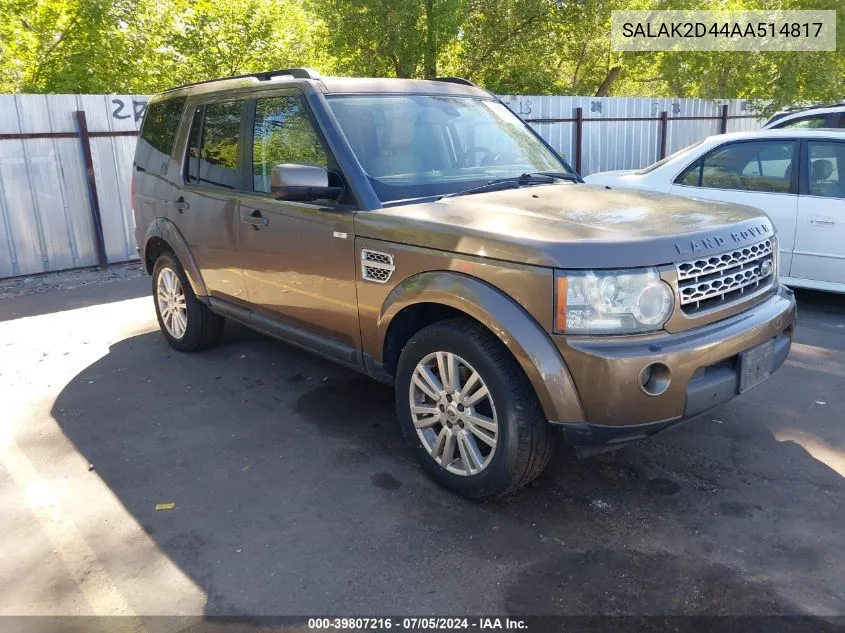 2010 Land Rover Lr4 VIN: SALAK2D44AA514817 Lot: 39807216