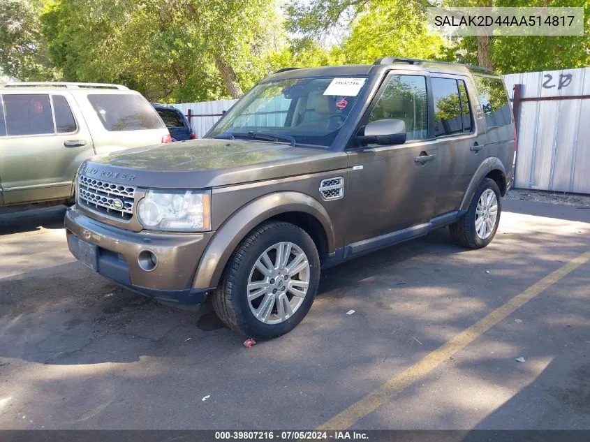 2010 Land Rover Lr4 VIN: SALAK2D44AA514817 Lot: 39807216