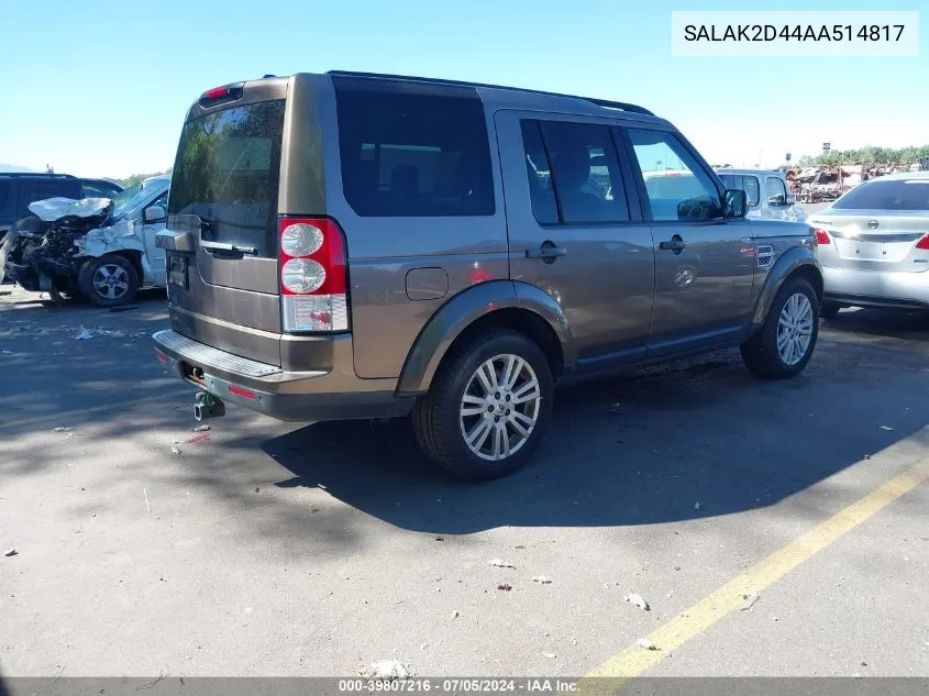 2010 Land Rover Lr4 VIN: SALAK2D44AA514817 Lot: 39807216