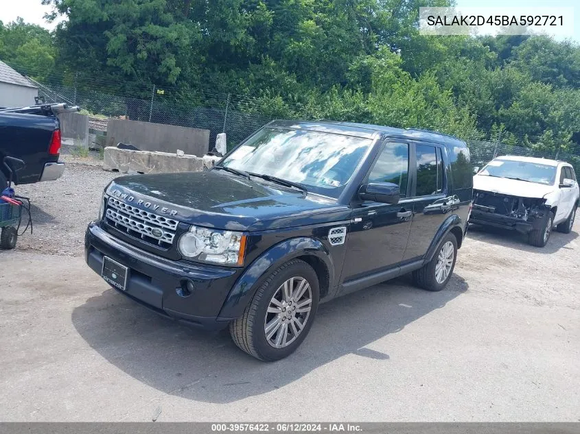 2011 Land Rover Lr4 VIN: SALAK2D45BA592721 Lot: 39576422