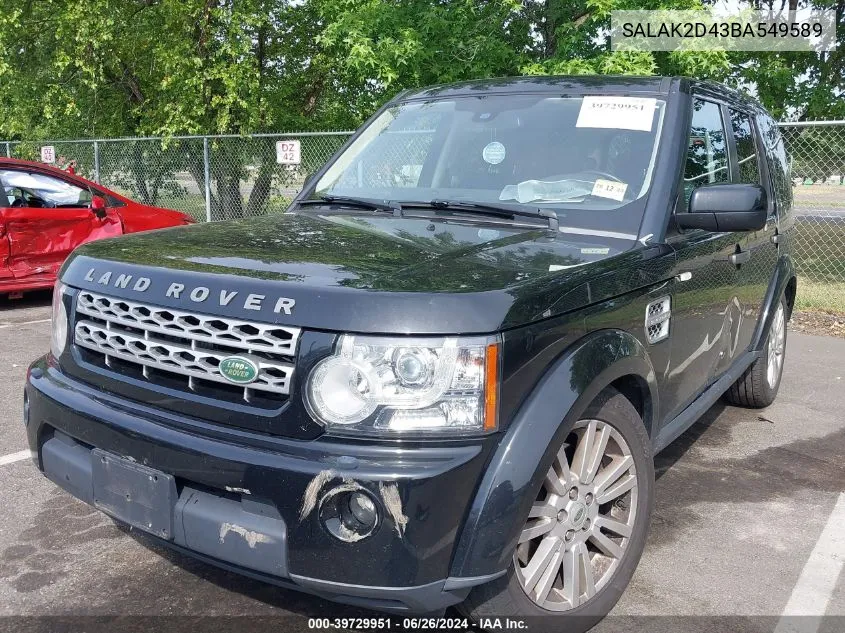 2011 Land Rover Lr4 VIN: SALAK2D43BA549589 Lot: 39729951