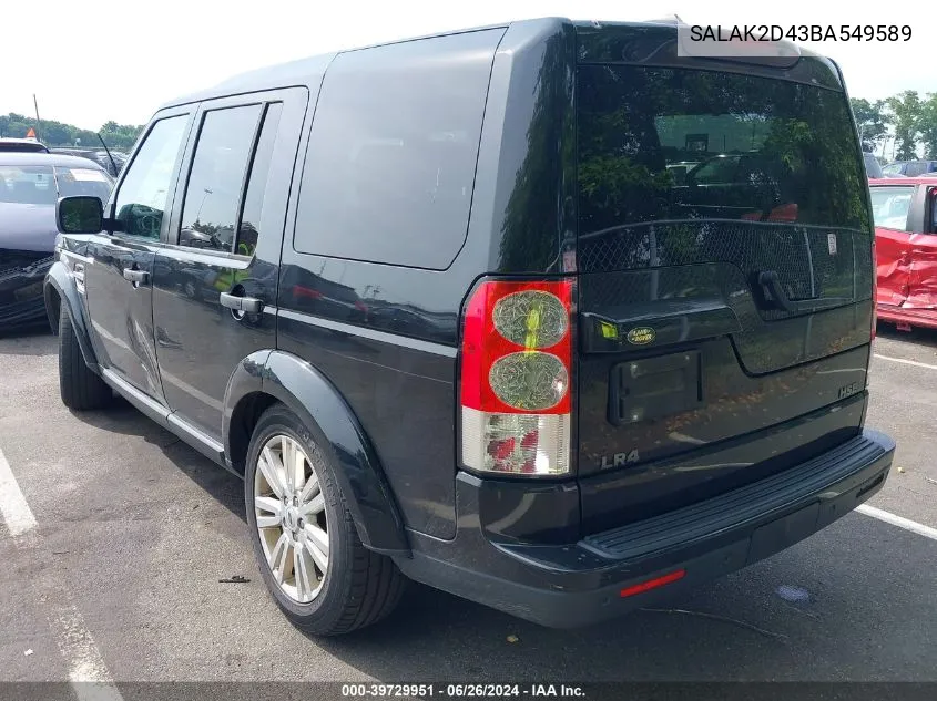 2011 Land Rover Lr4 VIN: SALAK2D43BA549589 Lot: 39729951