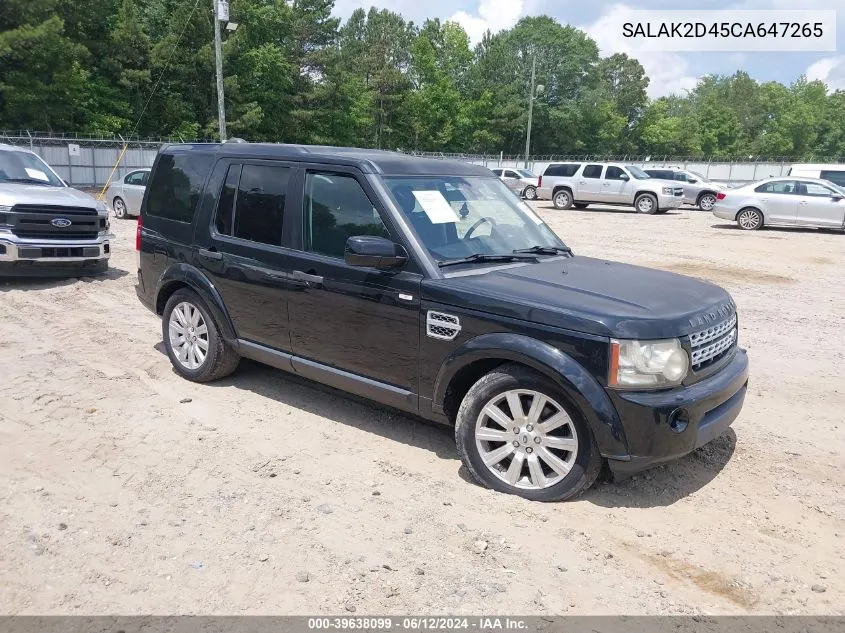 2012 Land Rover Lr4 VIN: SALAK2D45CA647265 Lot: 39638099