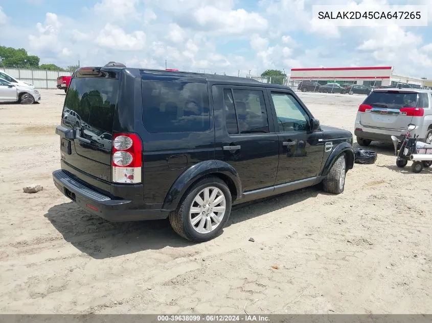 2012 Land Rover Lr4 VIN: SALAK2D45CA647265 Lot: 39638099