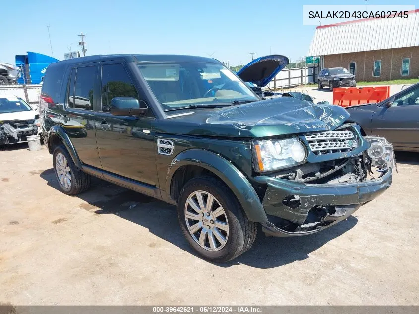 2012 Land Rover Lr4 VIN: SALAK2D43CA602745 Lot: 39642621