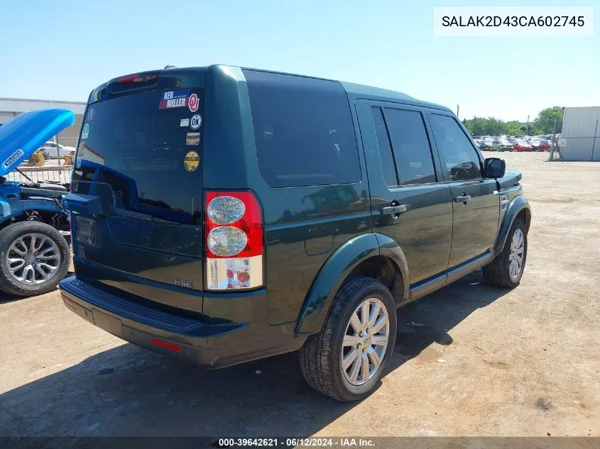 2012 Land Rover Lr4 VIN: SALAK2D43CA602745 Lot: 39642621