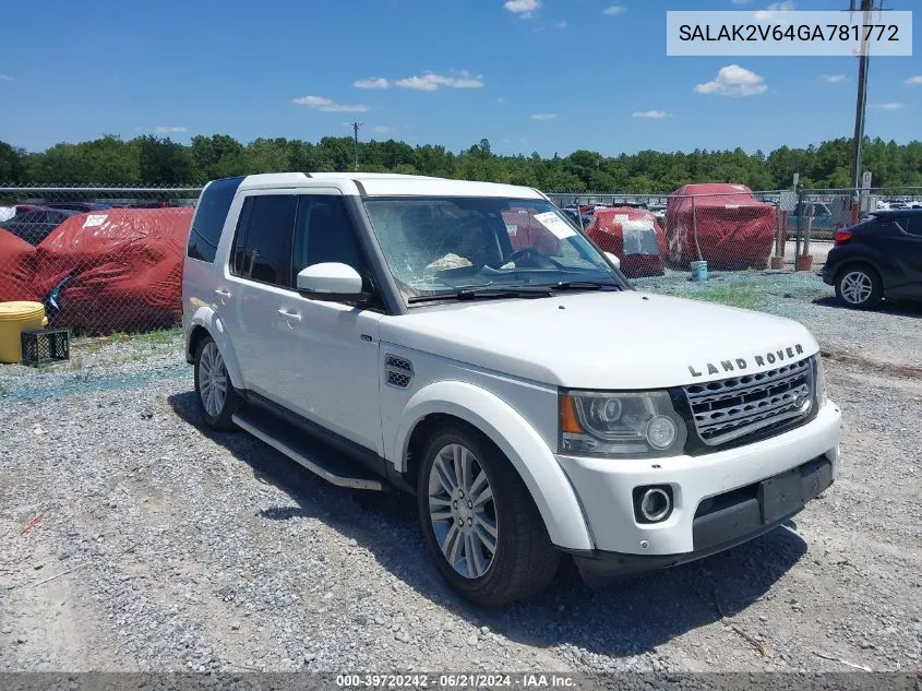 2016 Land Rover Lr4 VIN: SALAK2V64GA781772 Lot: 39720242