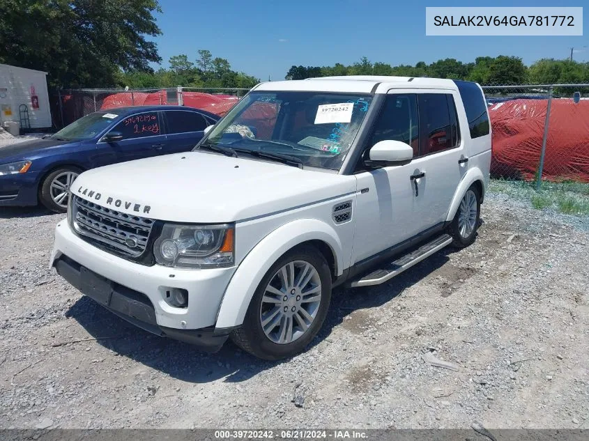 2016 Land Rover Lr4 VIN: SALAK2V64GA781772 Lot: 39720242