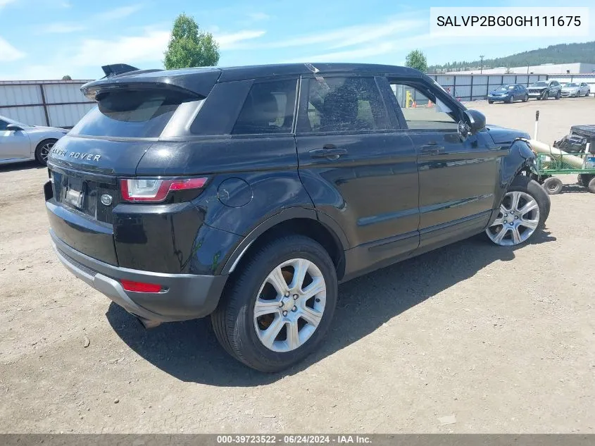 2016 Land Rover Range Rover Evoque Se/Se Premium VIN: SALVP2BG0GH111675 Lot: 39723522