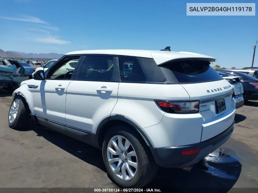 2016 Land Rover Range Rover Evoque Se/Se Premium VIN: SALVP2BG4GH119178 Lot: 39758124