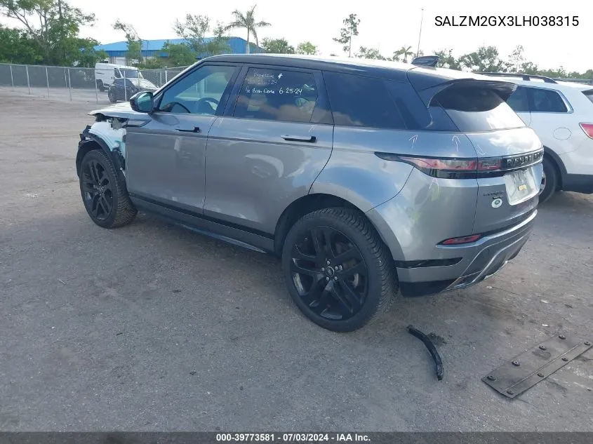 2020 Land Rover Range Rover Evoque Hse VIN: SALZM2GX3LH038315 Lot: 39773581