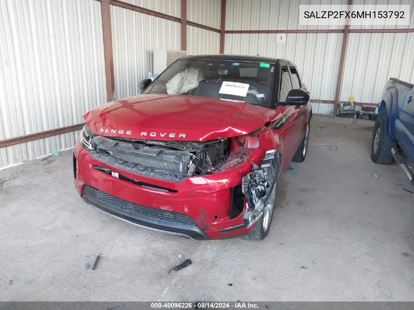 2021 Land Rover Range Rover Evoque Se VIN: SALZP2FX6MH153792 Lot: 40096226