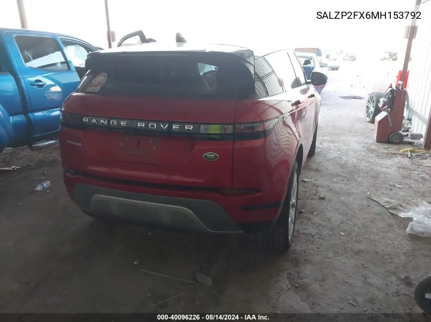 2021 Land Rover Range Rover Evoque Se VIN: SALZP2FX6MH153792 Lot: 40096226