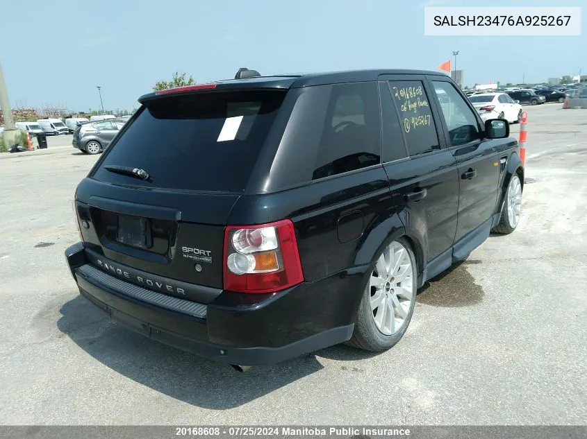 SALSH23476A925267 2006 Land Rover Range Rover Sport Supercharged