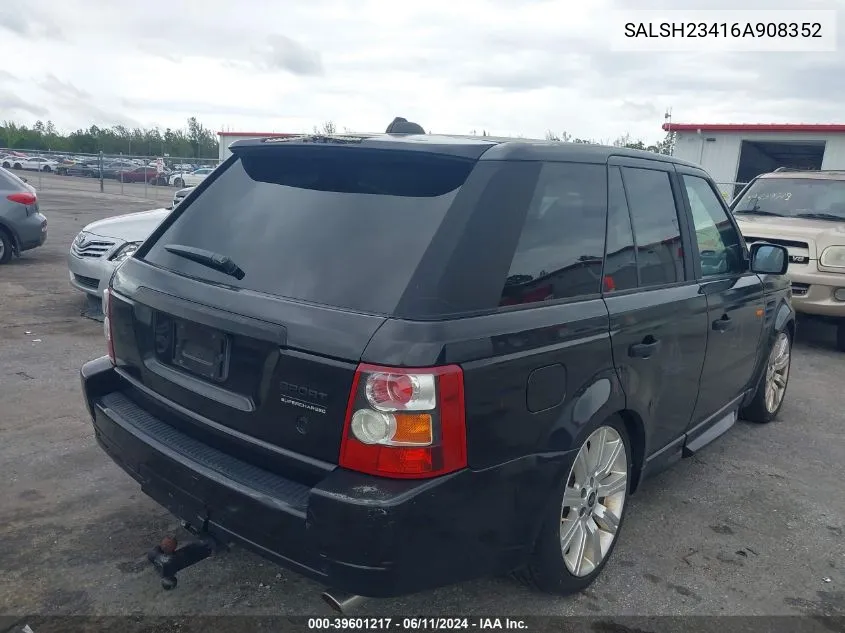 2006 Land Rover Range Rover Sport Supercharged VIN: SALSH23416A908352 Lot: 39601217