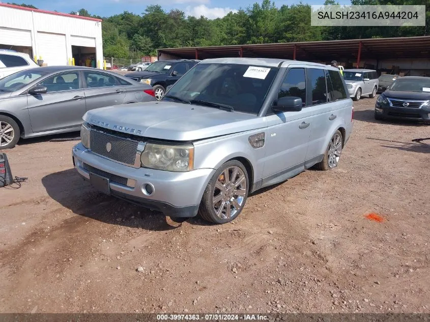 2006 Land Rover Range Rover Sport Supercharged VIN: SALSH23416A944204 Lot: 39974363