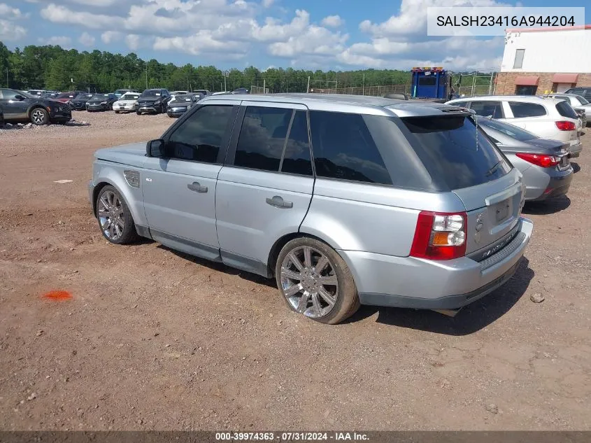 2006 Land Rover Range Rover Sport Supercharged VIN: SALSH23416A944204 Lot: 39974363