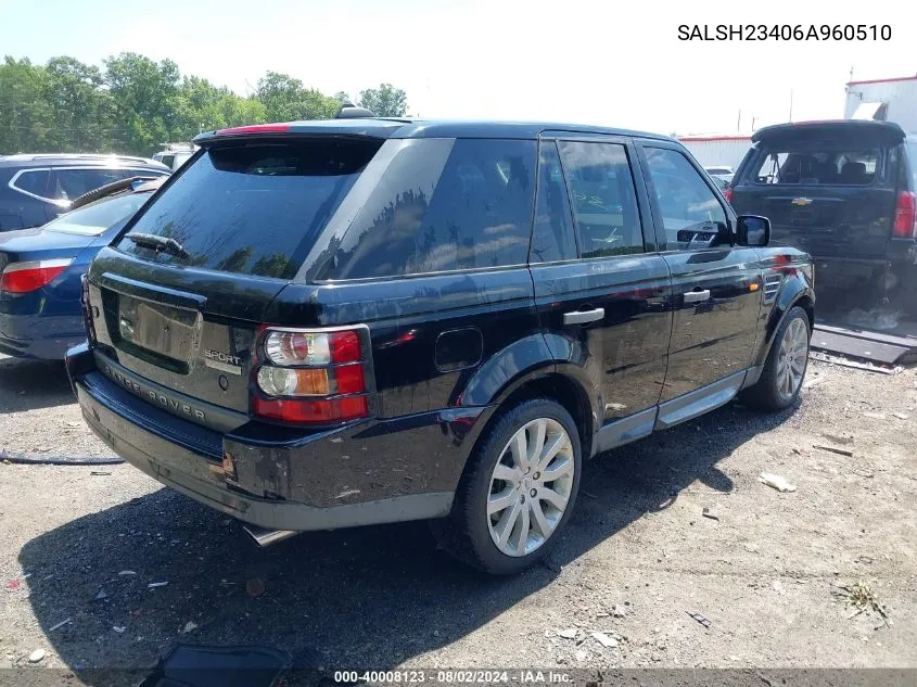 2006 Land Rover Range Rover Sport Supercharged VIN: SALSH23406A960510 Lot: 40008123