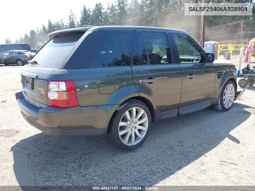 2006 Land Rover Range Rover Sport Hse VIN: SALSF25406A928904 Lot: 40021157