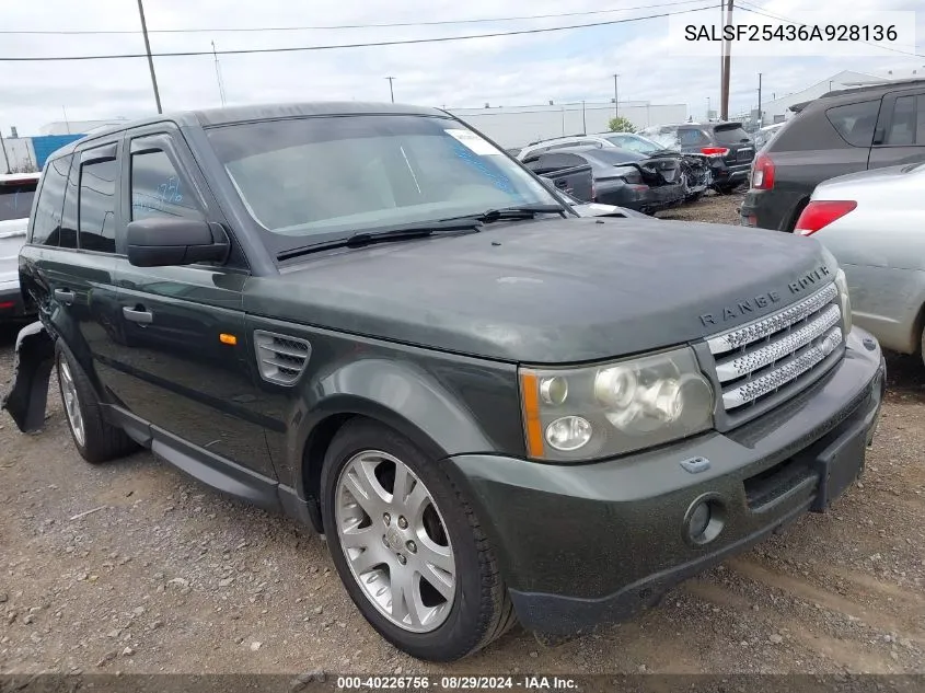 2006 Land Rover Range Rover Sport Hse VIN: SALSF25436A928136 Lot: 40226756