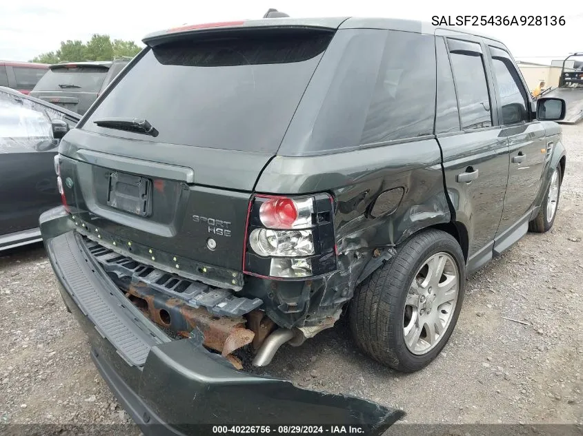 2006 Land Rover Range Rover Sport Hse VIN: SALSF25436A928136 Lot: 40226756