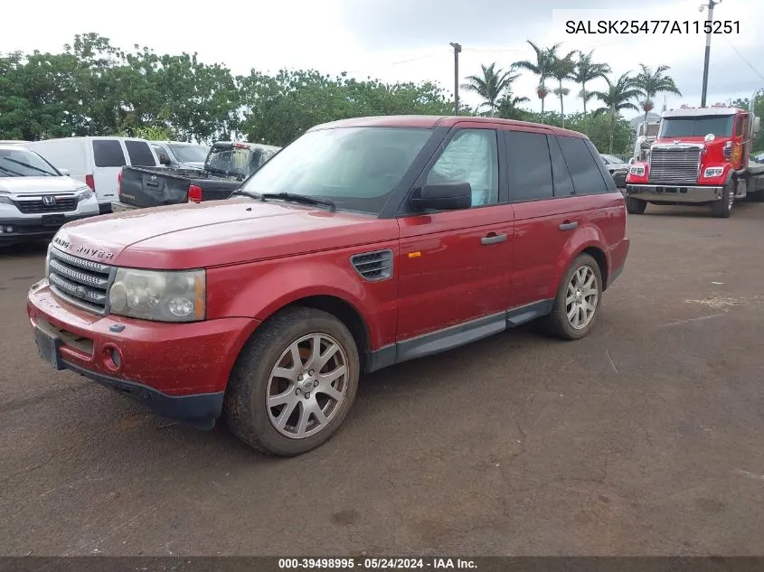 SALSK25477A115251 2007 Land Rover Range Rover Sport Hse