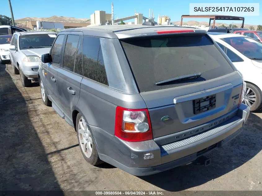 2007 Land Rover Range Rover Sport Hse VIN: SALSF25417A107263 Lot: 39580504