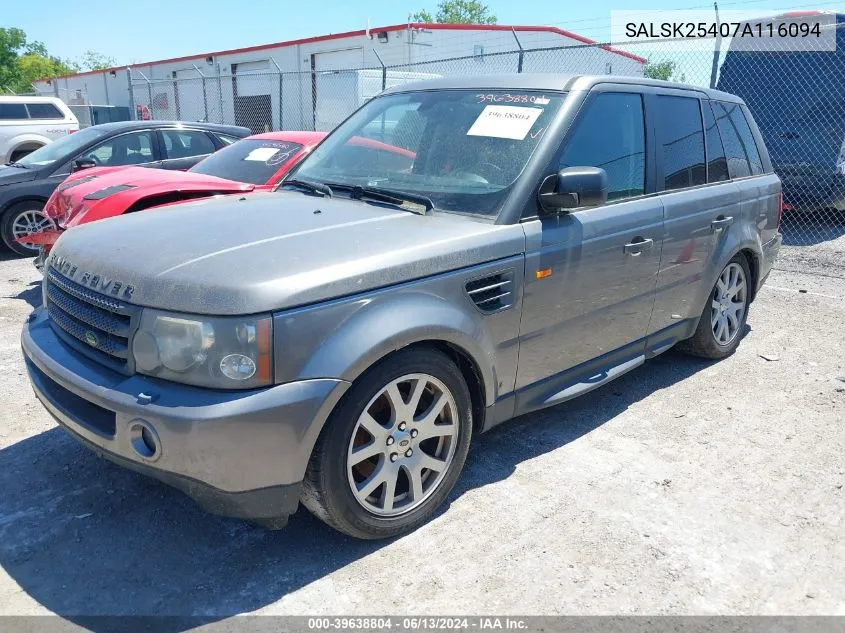 2007 Land Rover Range Rover Sport Hse VIN: SALSK25407A116094 Lot: 39638804