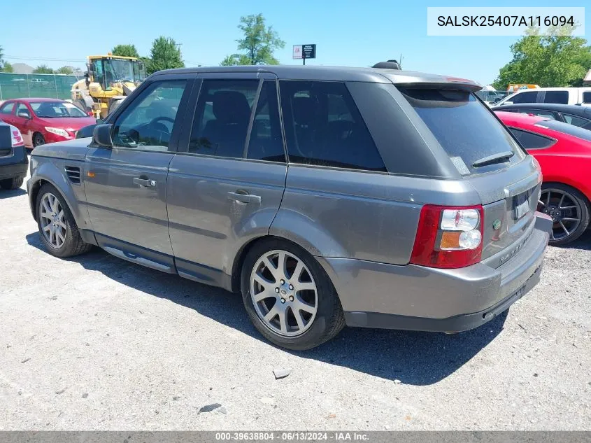 2007 Land Rover Range Rover Sport Hse VIN: SALSK25407A116094 Lot: 39638804