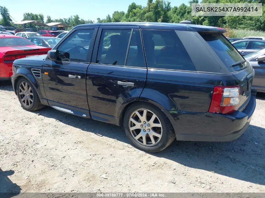 2007 Land Rover Range Rover Sport Hse VIN: SALSK254X7A992414 Lot: 39788777