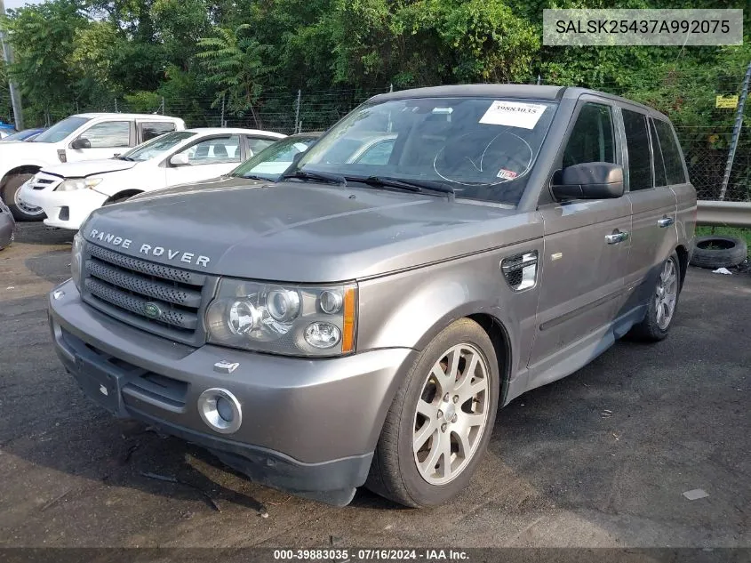 2007 Land Rover Range Rover Sport Hse VIN: SALSK25437A992075 Lot: 39883035