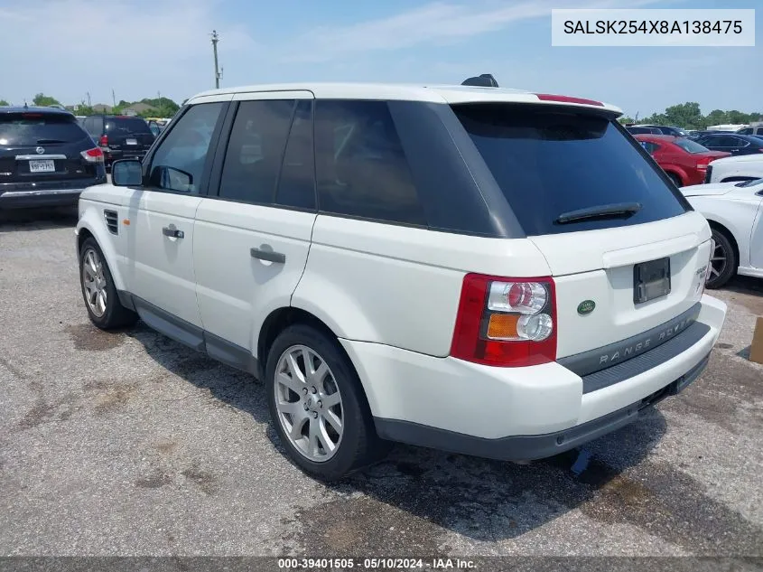 2008 Land Rover Range Rover Sport Hse VIN: SALSK254X8A138475 Lot: 39401505