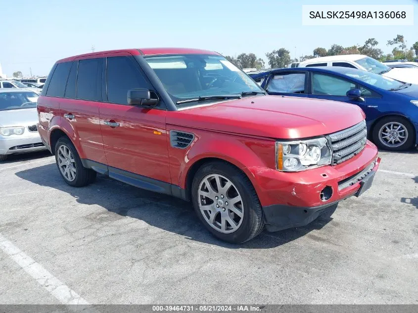 2008 Land Rover Range Rover Sport Hse VIN: SALSK25498A136068 Lot: 39464731