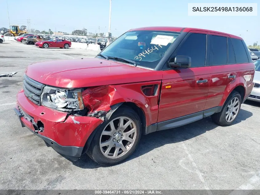 SALSK25498A136068 2008 Land Rover Range Rover Sport Hse