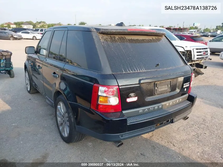 2008 Land Rover Range Rover Sport Supercharged VIN: SALSH23478A138726 Lot: 39590037