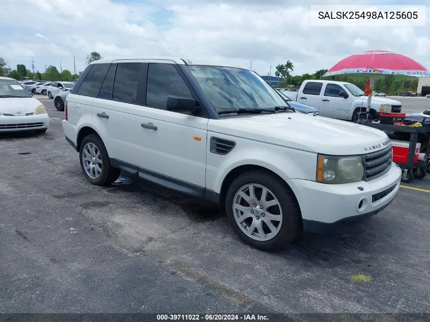 2008 Land Rover Range Rover Sport Hse VIN: SALSK25498A125605 Lot: 39711022