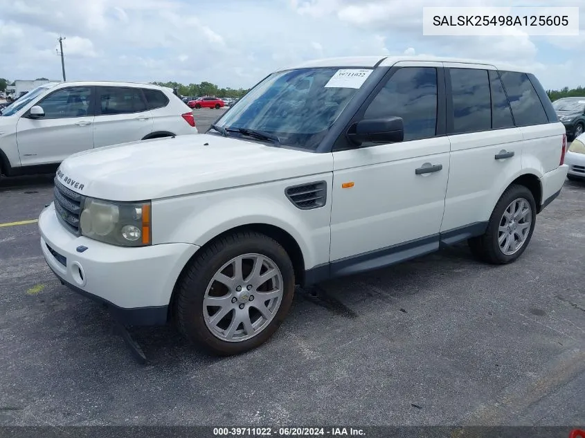 2008 Land Rover Range Rover Sport Hse VIN: SALSK25498A125605 Lot: 39711022