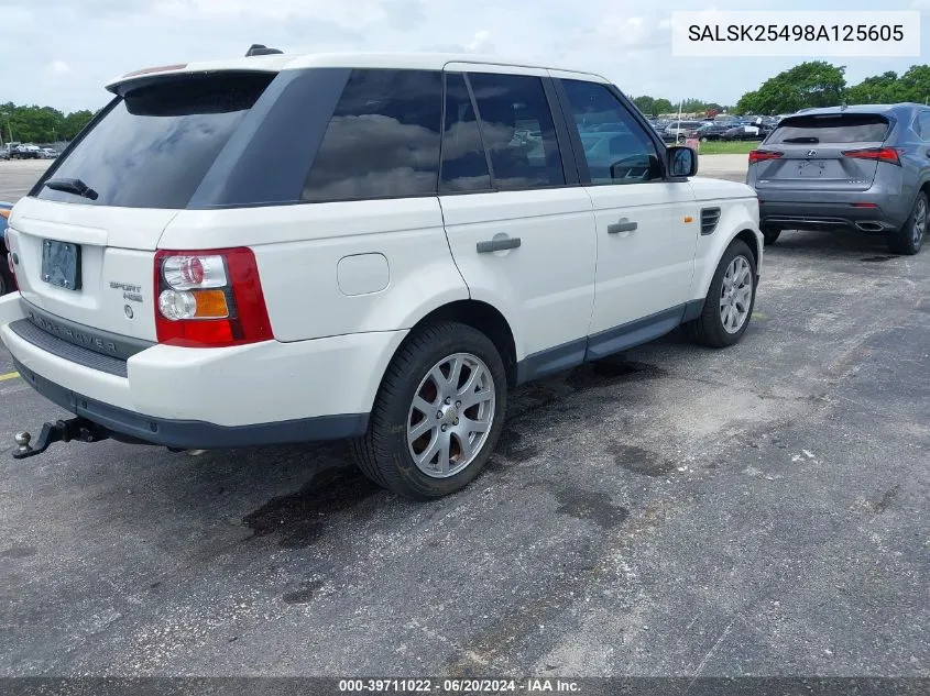 2008 Land Rover Range Rover Sport Hse VIN: SALSK25498A125605 Lot: 39711022