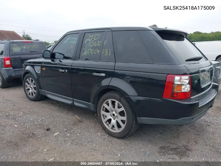 2008 Land Rover Range Rover Sport Hse VIN: SALSK25418A175009 Lot: 39804467