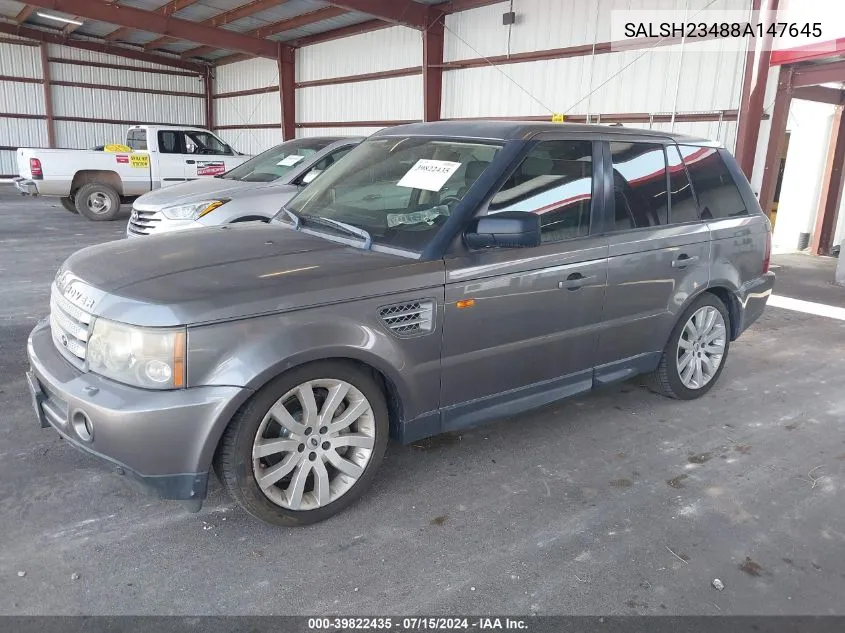 2008 Land Rover Range Rover Sport Supercharged VIN: SALSH23488A147645 Lot: 39822435