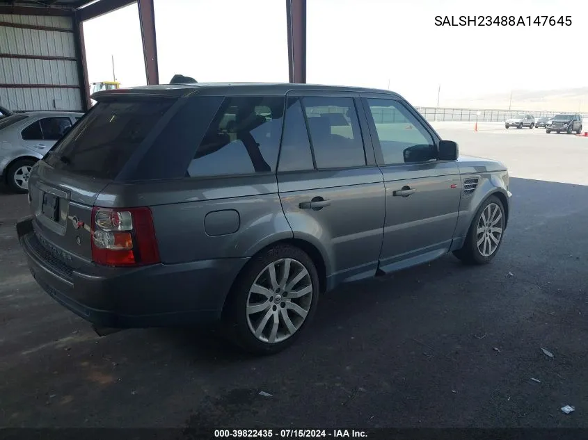 2008 Land Rover Range Rover Sport Supercharged VIN: SALSH23488A147645 Lot: 39822435