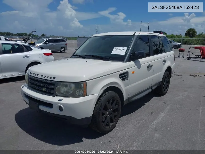 2008 Land Rover Range Rover Sport Hse VIN: SALSF25408A152423 Lot: 40014220