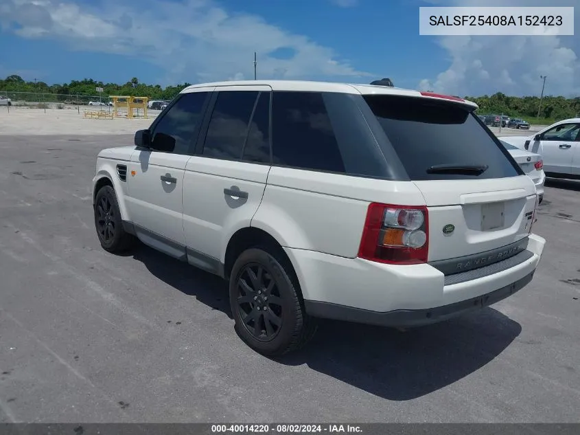 2008 Land Rover Range Rover Sport Hse VIN: SALSF25408A152423 Lot: 40014220