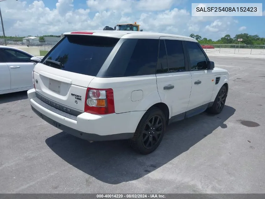 2008 Land Rover Range Rover Sport Hse VIN: SALSF25408A152423 Lot: 40014220